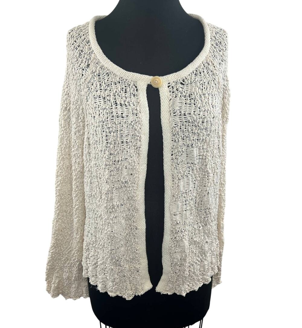 Margaret O'leary Cream Cotton Blend Long Sleeve One Button Cardigan Sweater Sz L